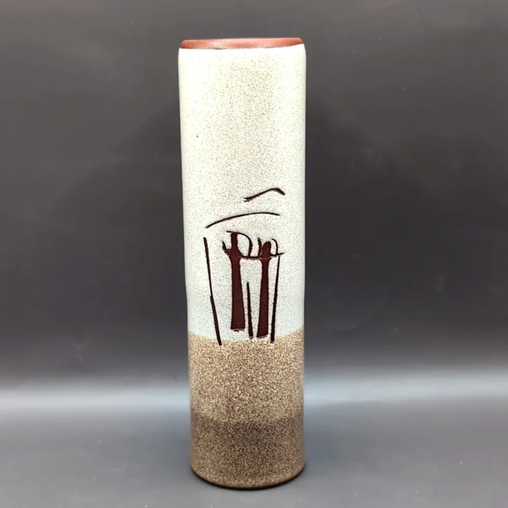 Vintage 1970's Pottery Bud Vase Signed Quebec Mid Century Hand Made Stoneware